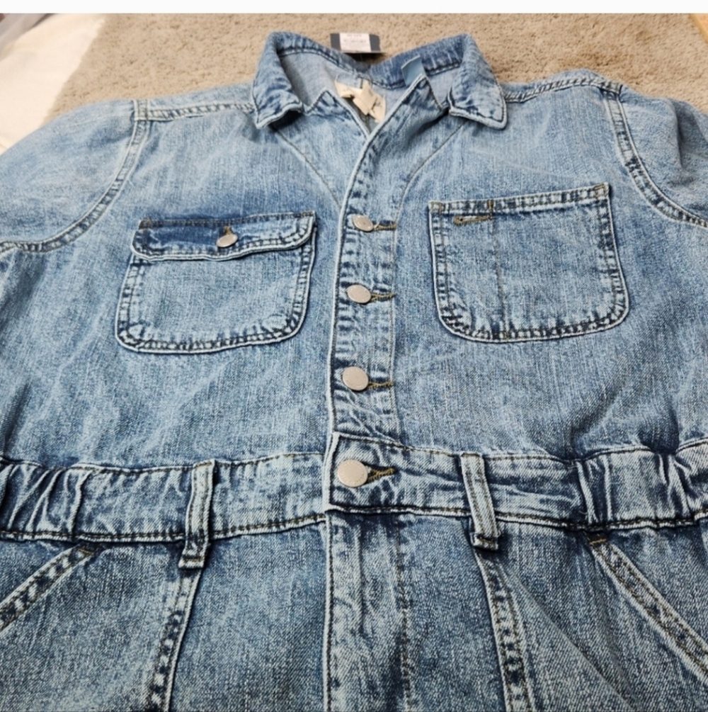 Women's Long Sleeve Utility Baggy Denim Jumpsuit Universal Thread Medium Denim 2 - Picture 7 of 16